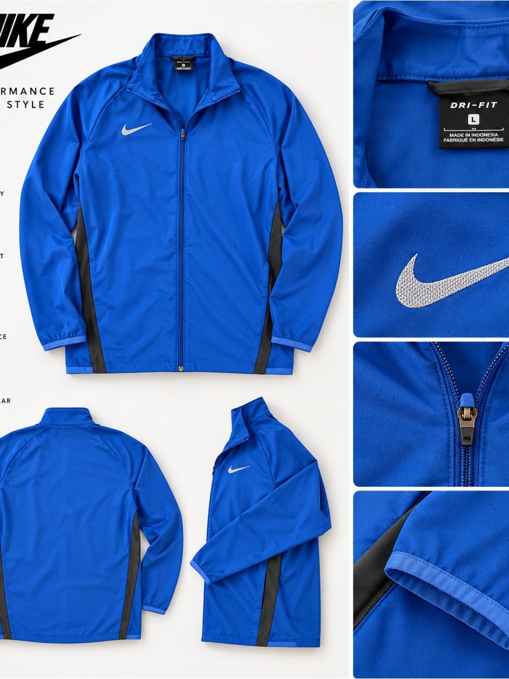 Nike Men’s Blue Full-Zip Athletic Jacket with Black Side Panels